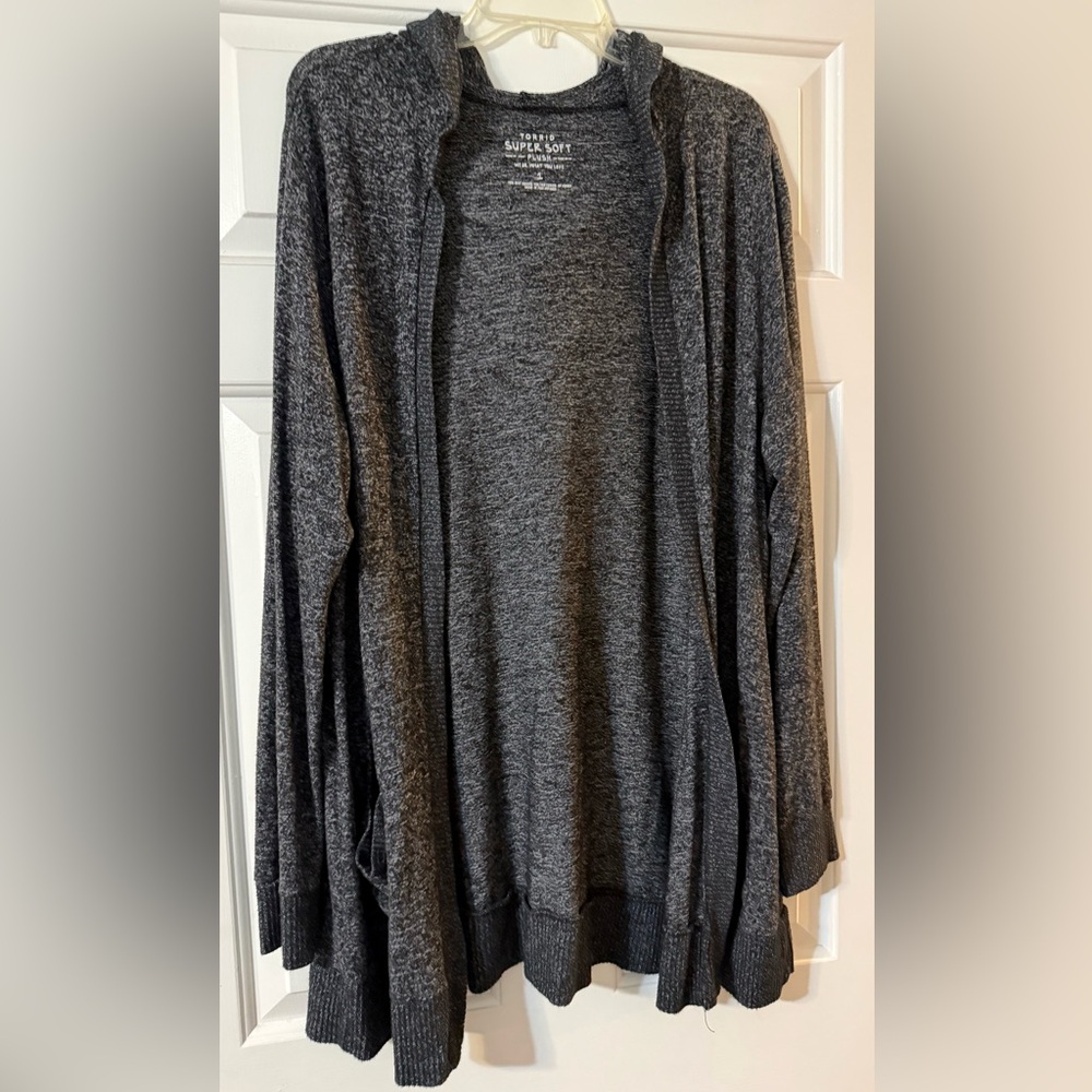 Torrid 1x Super Soft Knit black cardigan with pockets and hoodie